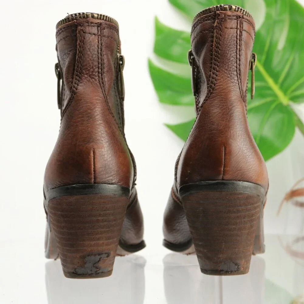 Sam Edelman Womens Linden Boot Size 7 Brown Leather Western Block Heel  Zip Edge